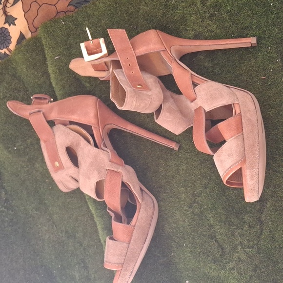 Vintage spike sandals in leather and suede side buckle - Picture 2 of 4